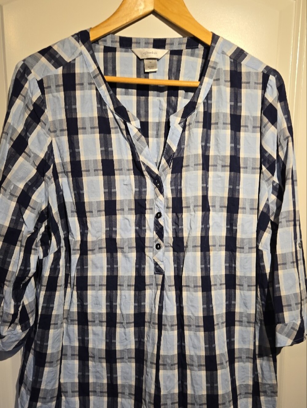 CJ Banks Navy and Light Blue Plaid Button-Down Shirt
